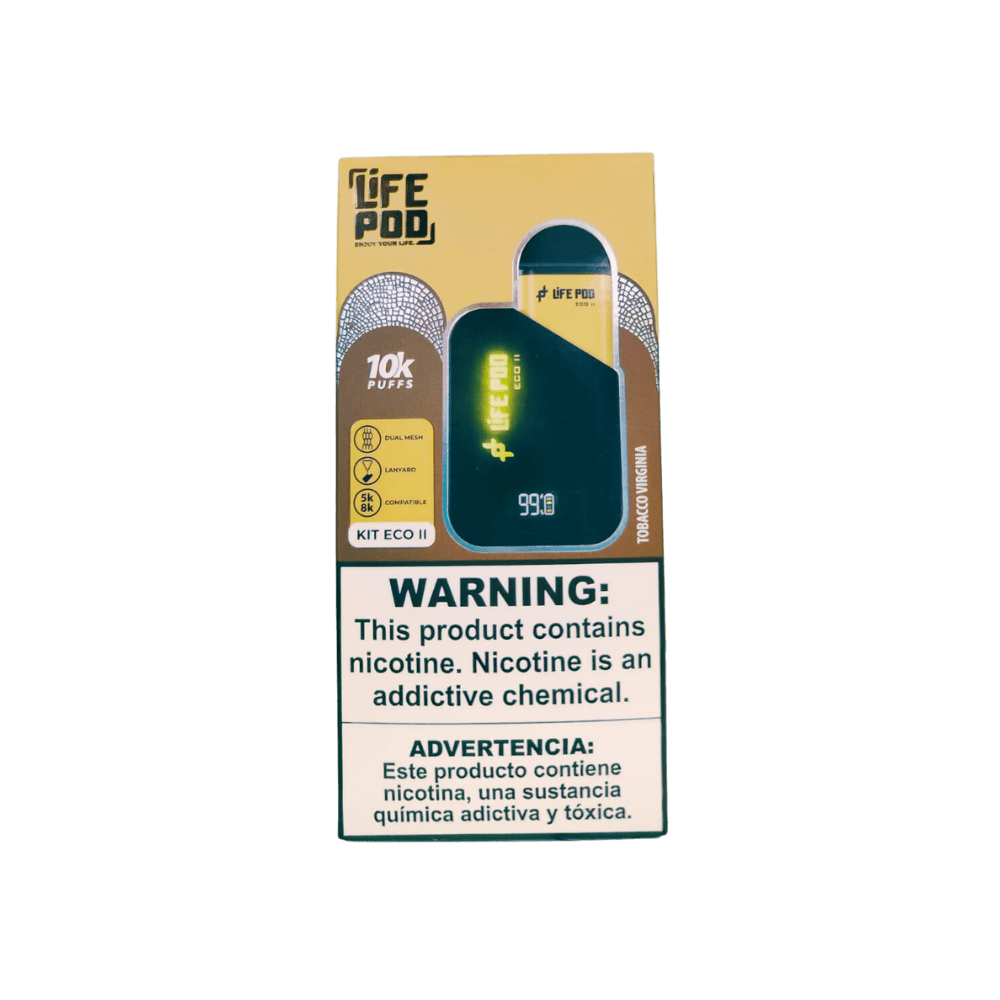 Kit Mod Device (Bateria) Life Eco Ii + Cartucho Tobacco Virginia 10.000 Puffs - Life Pod 1 Kit Mod Device - Kit Mod Device (Bateria) Life Eco Ii + Cartucho Tobacco Virginia 10.000 Puffs - Life Pod